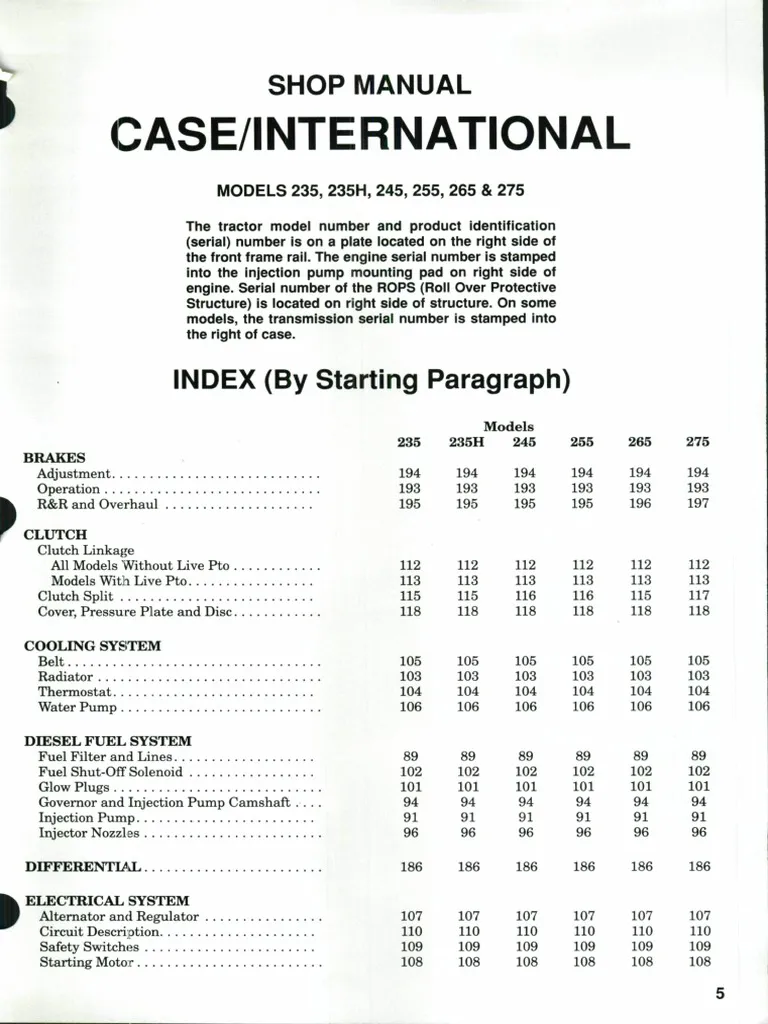 Case International IH 235 235H 245 255 265 275 Tractor Shop Manual