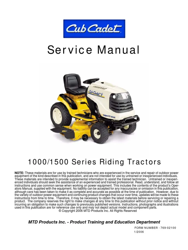 Cub Cadet 1000 1500 Series Riding Tractor Service Manual
