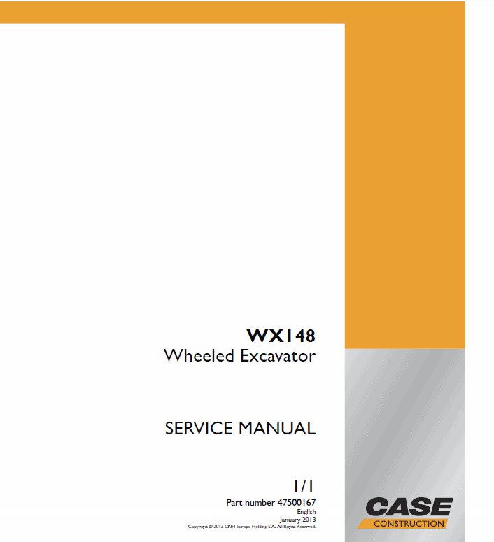Case Wx148 Wheeled Excavator Service Manual