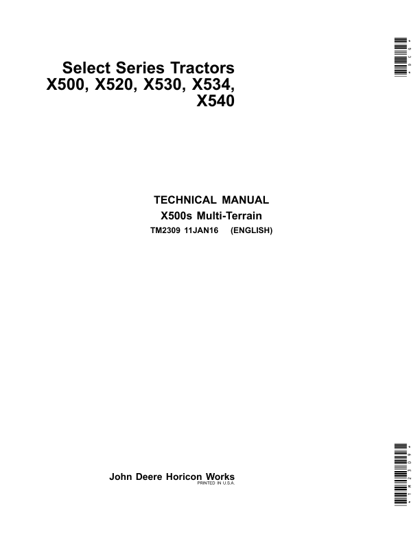 John Deere X500 X520 X530 X534 X540 Select Series Repair Manual 