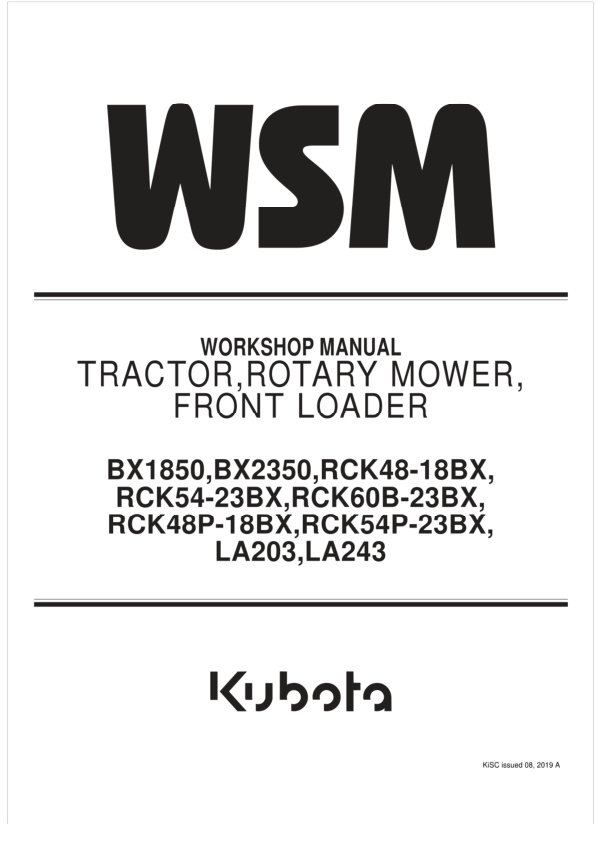 Kubota Bx1850 Tractor Rck48-18bx Kubota Bx1850 Tractor Rck48-18bx Rotary Mower Service Manual