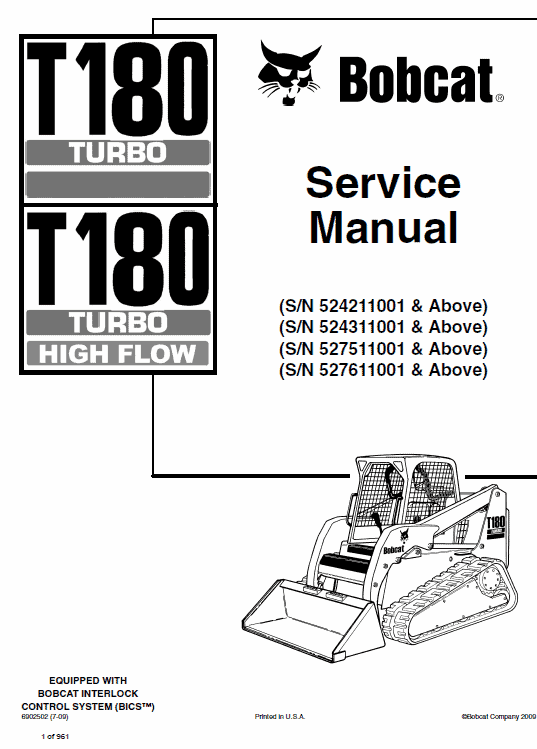 Bobcat T180 Turbo Track Loader Parts Manual