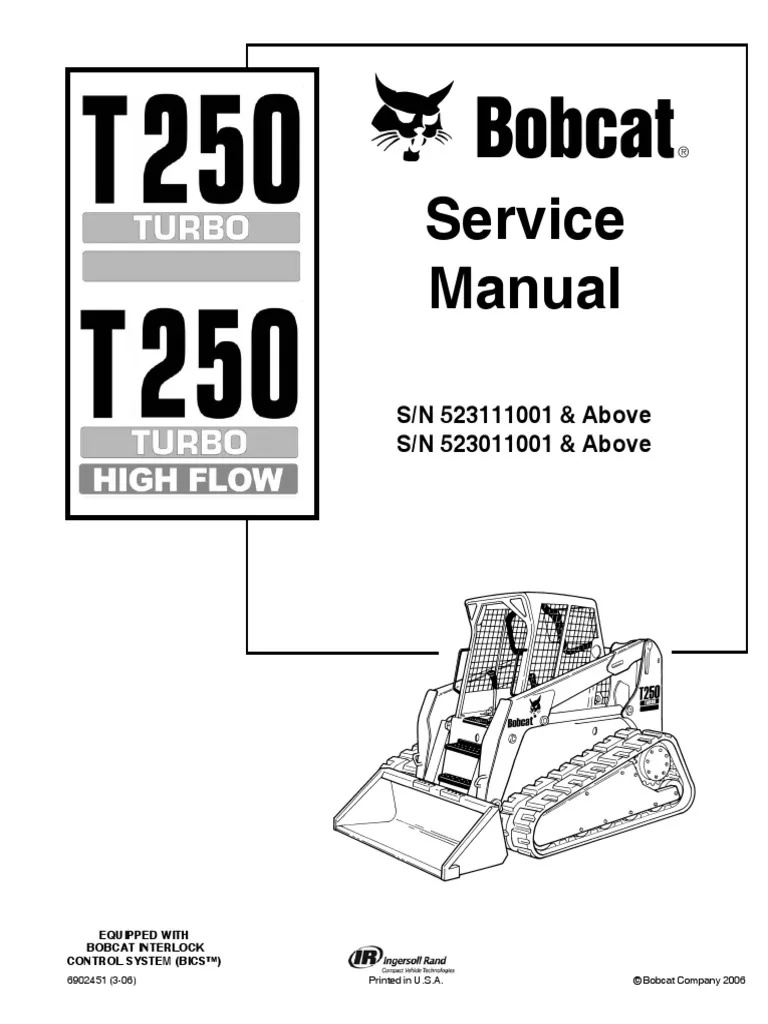 Bobcat T250 Turbo Compact Track Loader Service Repair Manual