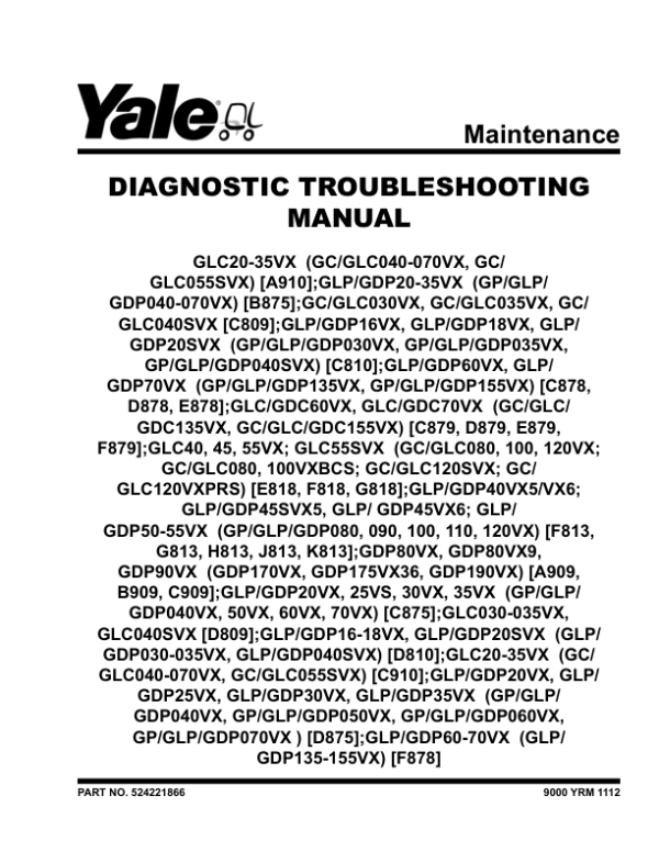 Yale GLC040VX, GLC070VX Series Forklift A910 Service Repair Manual