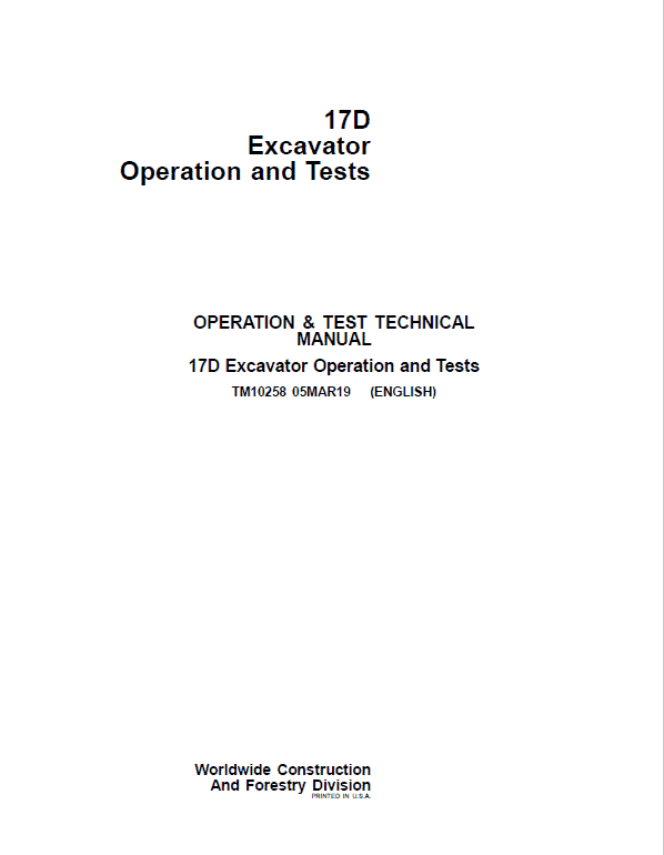 John Deere 17D Excavator Manual Operator Test Manual John Deere 17D Excavator Manual Operator Test Manual