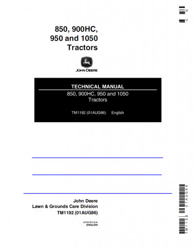 John Deere 950 John Deere 850, 900hc, 950, 1050 Tractors Technical Manual