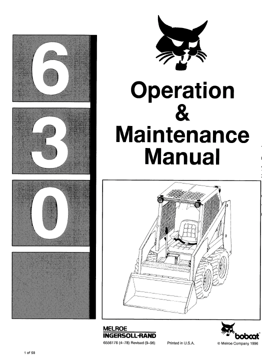 Bobcat 630, 631, 632 Skid Steer Loader Repair Manual Operation Maintenance Manual