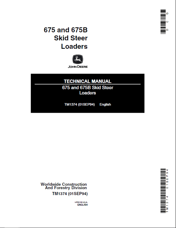 JOHN DEERE 675 675B SKID STEER LOADER Service Technical Manual