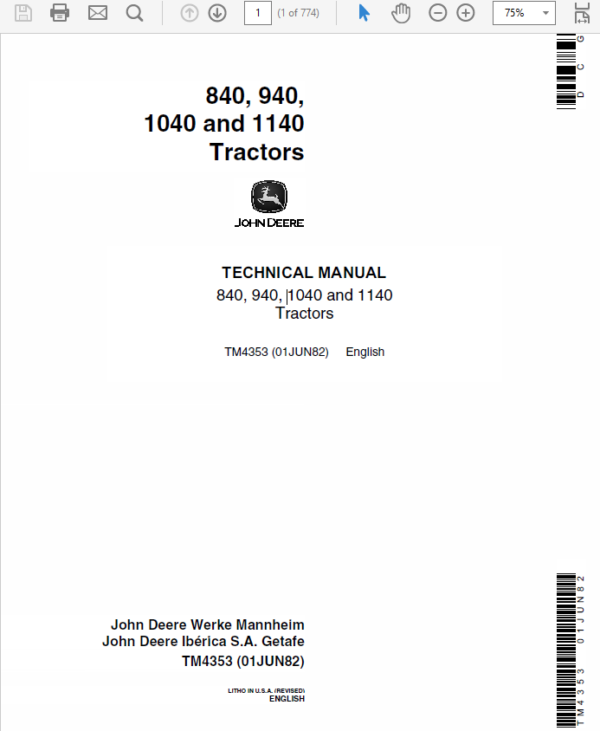 JOHN DEERE 840 940 1040 1140 TRACTORS SERVICE MANUAL