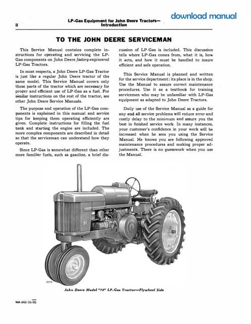 JOHN DEERE 70, 720 & 730 (LP-GAS) Tractor Service Repair Manual