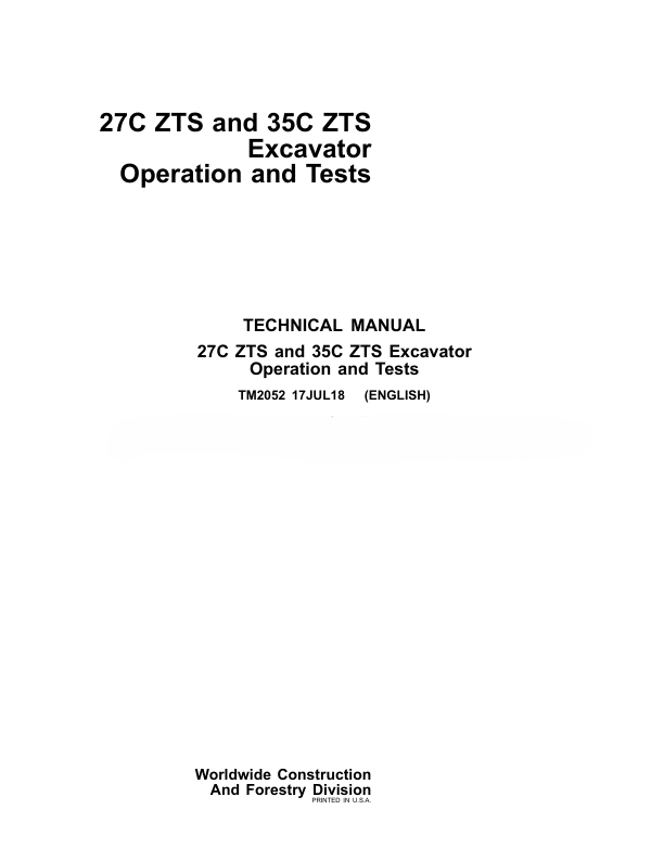 John Deere 27C ZTS 35C ZTS Operation Electrical Diagnostic and Tests Manual