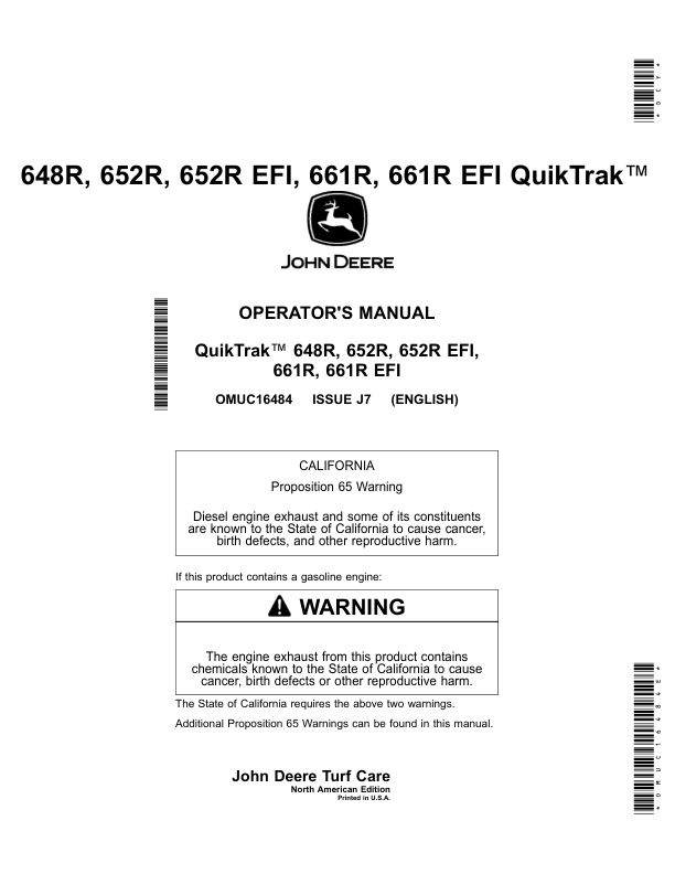 John Deere QuikTrak Pro 648R 652R 652R-EFI Operators Manual John Deere QuikTrak Pro 648R 652R 652R-EFI Operators Manual