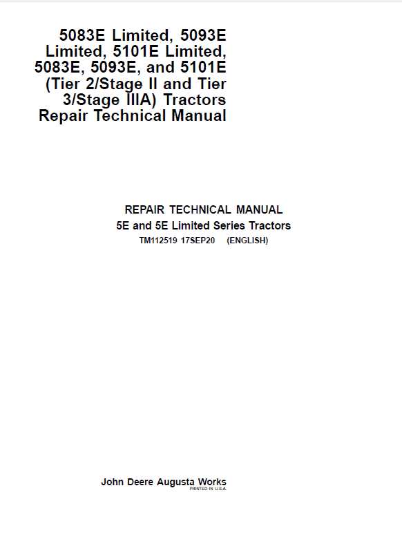 Deere Tractors 5083e 5093e Models Service Repair Manual