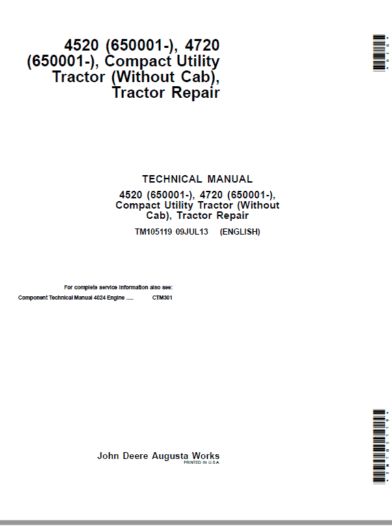 John Deere 4120 4320 Compact Utility Service Manual tm105119