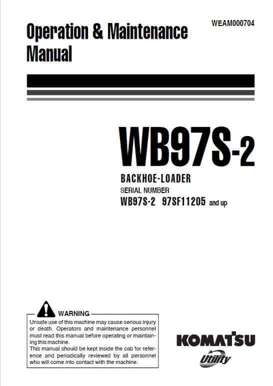 Komatsu Wb97R-2 Wb97S-2 Backhoe Troubleshooting Service Manual