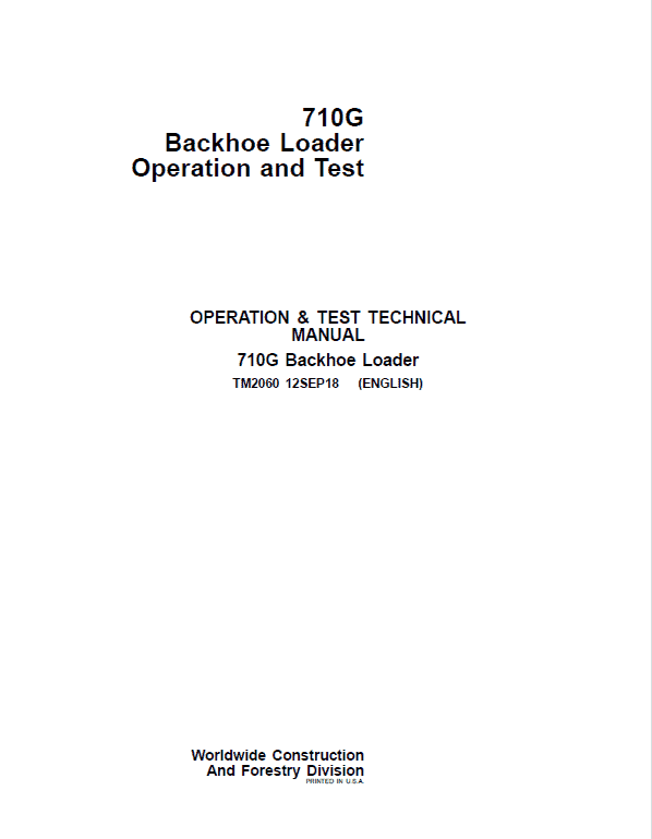 John Deere 710G Backhoe Loader Diagnostic Technical Manual