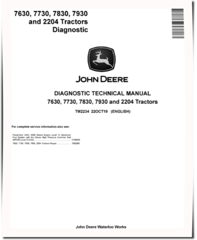 John Deere 2204, 7630, 7730, 7830 and 7930 Tractors Diagnostic Manual (TM2234)
