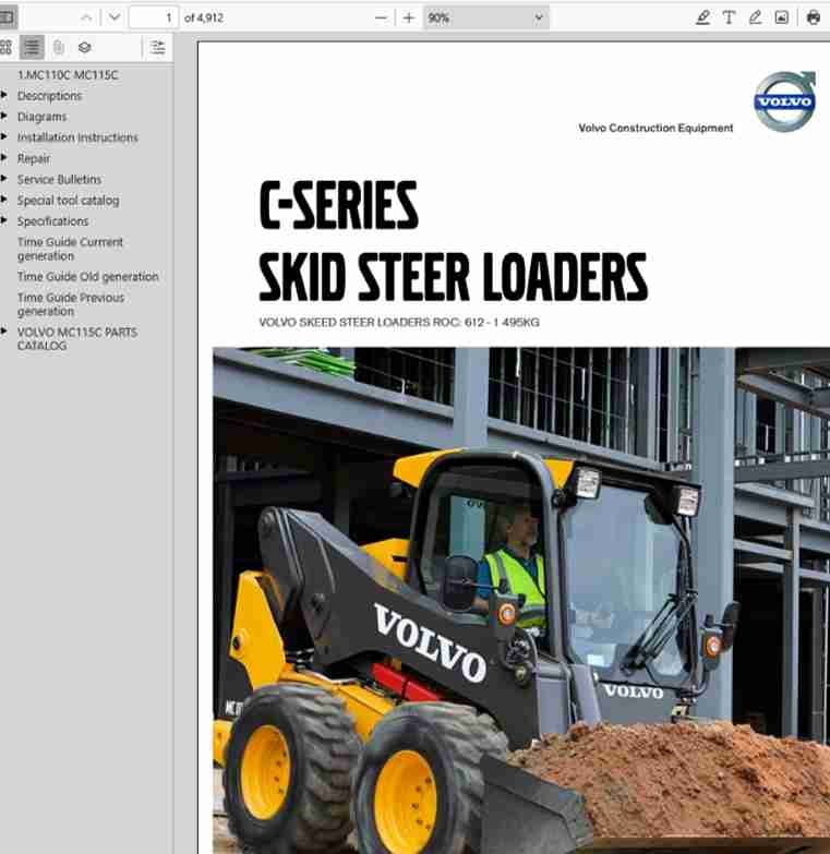 Volvo Mc110c Mc115c Mc125c Skid Steer Loader Service Repair Manual