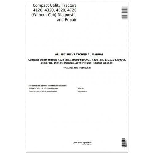 John Deere 4120 John Deere 4120, 4720 Compact Utility Tractor Service Manual