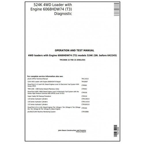 John Deere 524K 4WD Loader Diagnostic Service Manual
