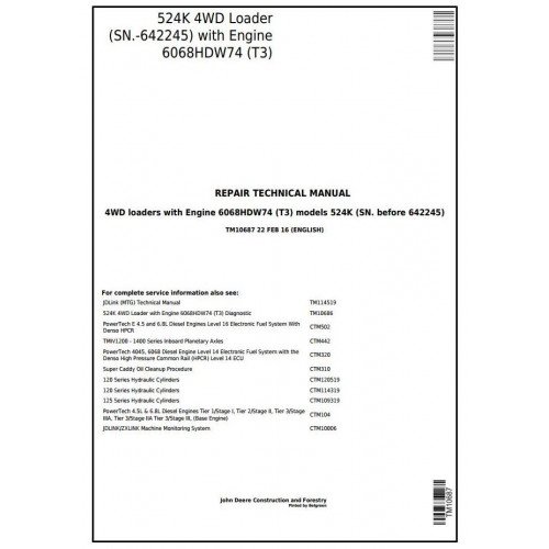 John Deere 524K 4WD Loader Service Repair Manual TM10687 John Deere 524K 4WD Loader Service Repair Manual TM10687