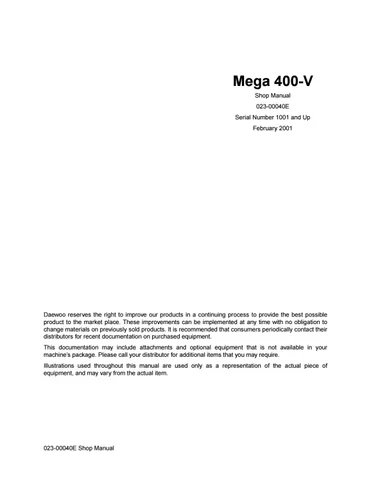 Daewoo Doosan mega 400 v wheel loader service repair manual Daewoo Doosan mega 400 v wheel loader service repair manual
