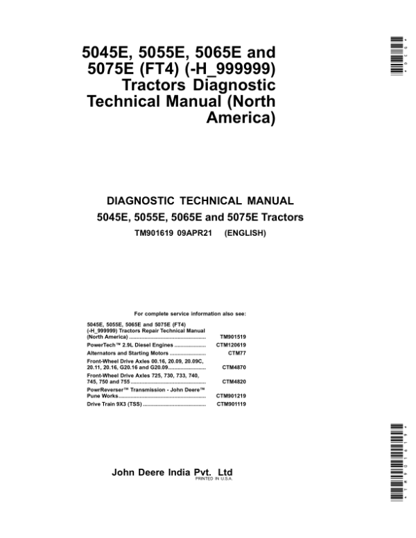 John Deere 5045E, 5055E, 5065E, 5075E (FT4) Tractors Repair Manual