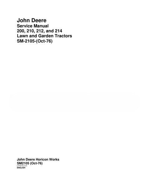 John Deere 200 to 214 Lawn and Garden Tractors Service Manual