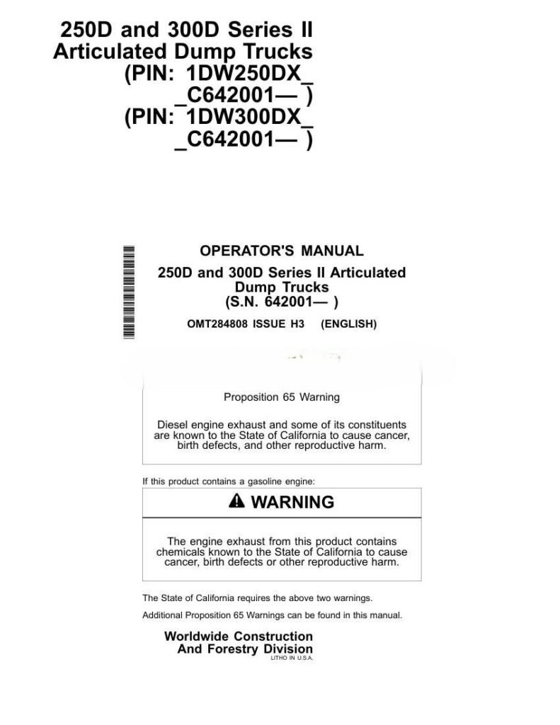 John Deere 250D and 300D Series 2 Articulated Dump Trucks Operator Manual