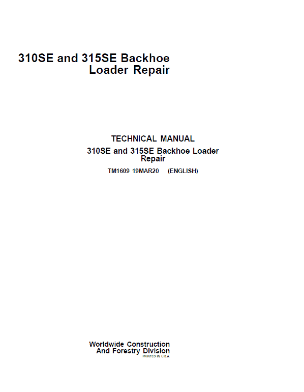 John Deere 310SE and 315SE Backhoe Loaders Technical Manual