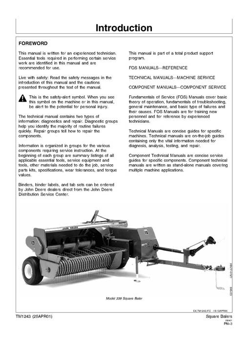 John Deere 327-468 Square Baler Technical Manual 