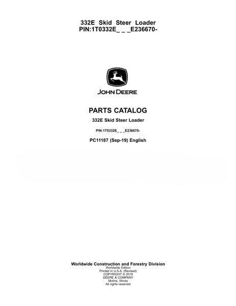 John Deere 332E Skid Steer Loader Parts Catalog 