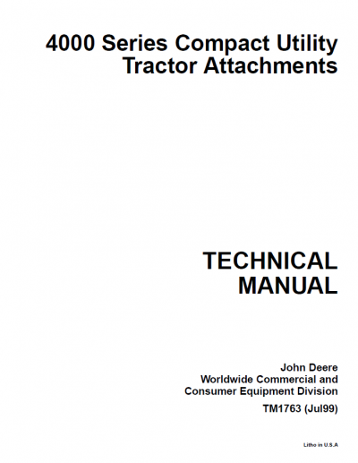 John Deere 4000 Series Compact Utility Tractor Attachments Technical Manual 