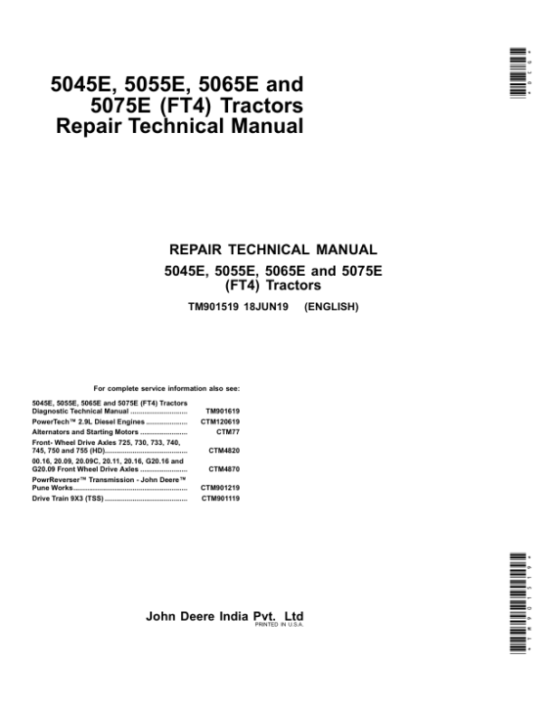 John Deere 5045E, 5055E, 5065E, 5075E (FT4) Tractors Repair Manual 