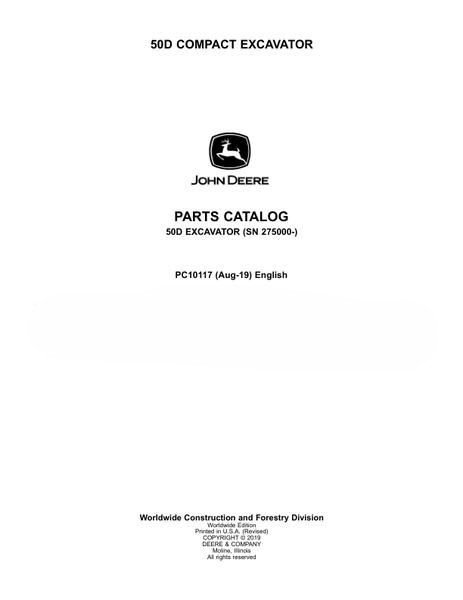 John Deere 50D Compact Excavator Parts Catalog