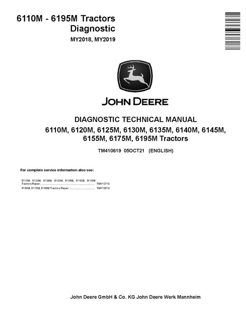 John Deere 6M Tractors 6110M-6195M Diagnostic Manual TM410619