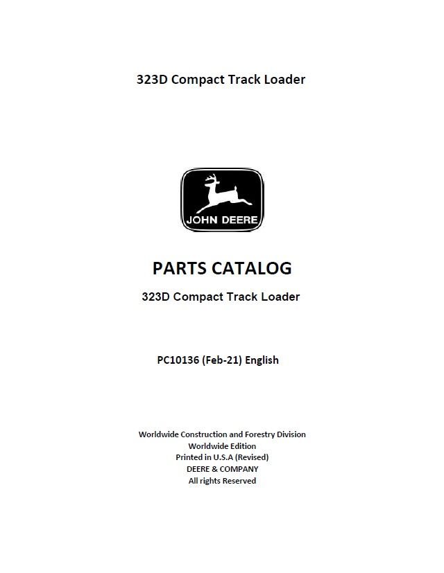 PC10136 John Deere 323D Compact Track Loaders Parts Catalog Manual