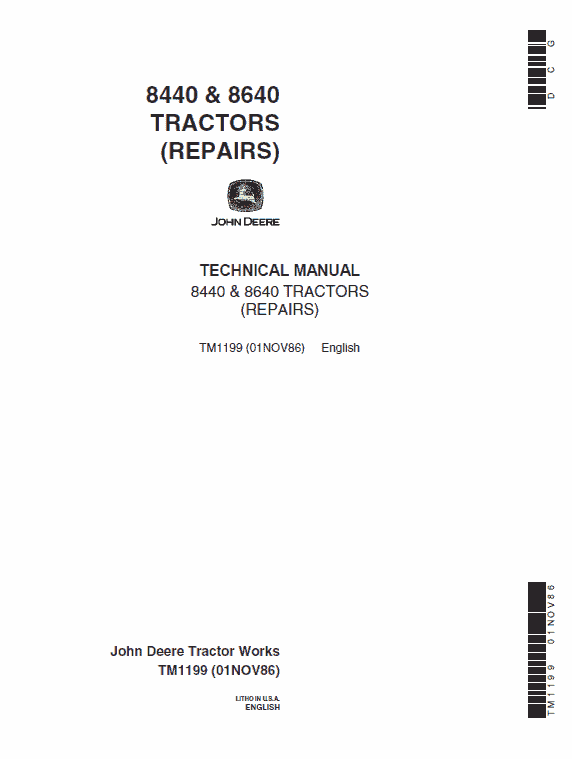 John Deere 8440, 8460 Tractor Repair Technical Manual TM1199