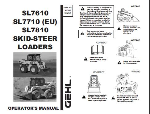 Gehl SL7610, SL7710, SL7810 Skid-Steer Loaders Operator’s Manual