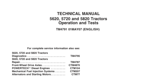 John Deere 5620 5720 5820 Tractors Tm4795 Diagnosis Tests Service Repair Manual