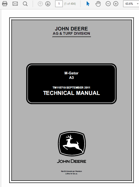John Deere A3 M-Gator Repair Technical Manual TM115719