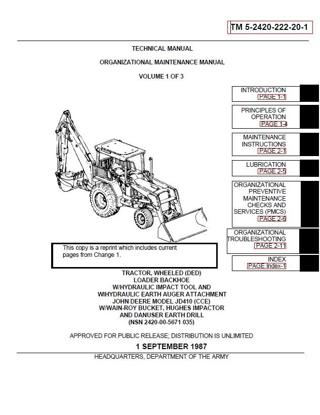 John Deere JD410 Backhoe Loader Technical Repair Manual 