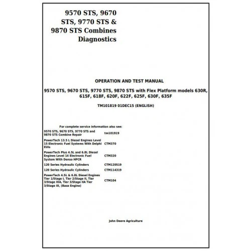 John Deere 9570sts Combine Diagnostic Service Repair Manual TM101819