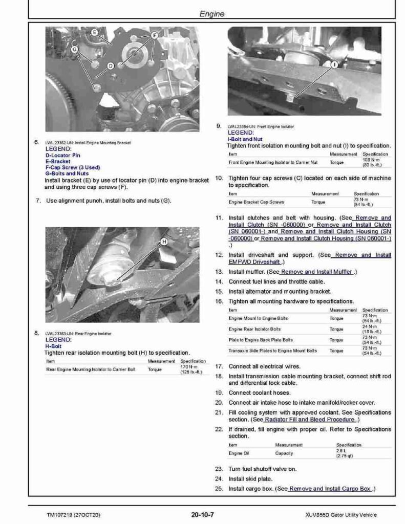 John Deere XUV855D Gator Utility Vehicle Repair Technical Manual TM107219