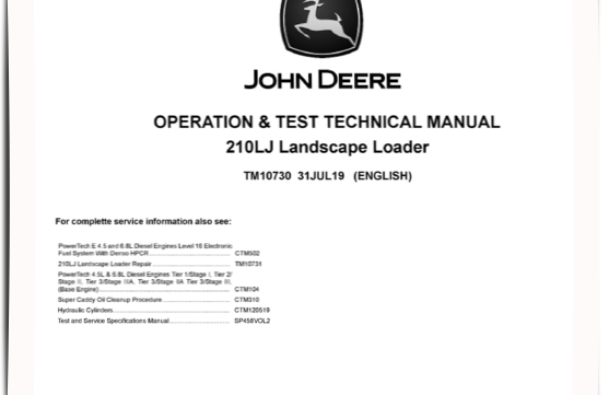 210LJ John Deere Operation and Test Manual TM10730
