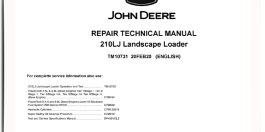 John Deere 210LJ Landscape Loader Repair Technical Manual TM10731