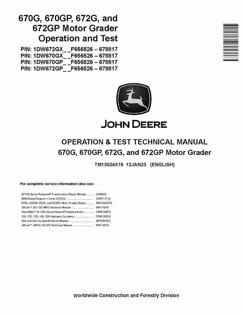 670g John Deere and 672GP Motor Graders Operation Test Manual