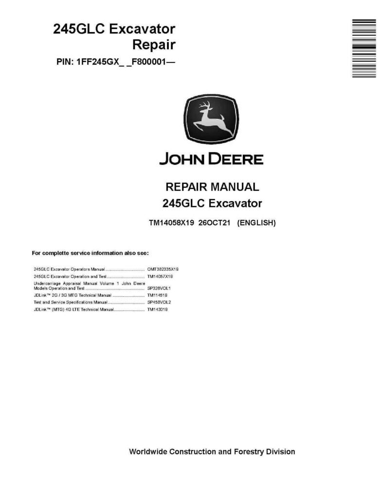 John Deere 245GLC Crawler Excavators Repair Manual