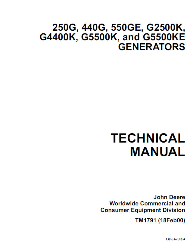 John Deere Generator 440g 550GE Service Repair Manual TM1791