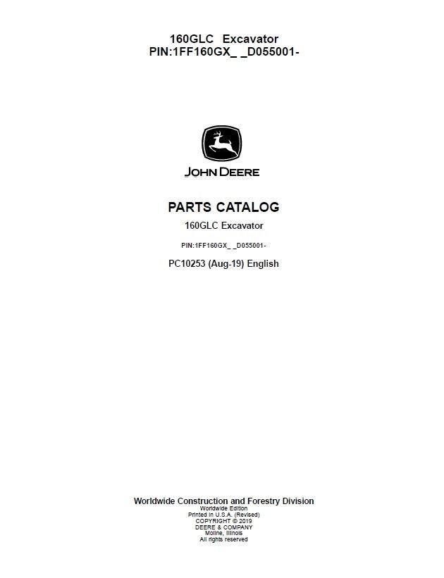 John Deere 160glc Excavator Parts Catalog Manual
